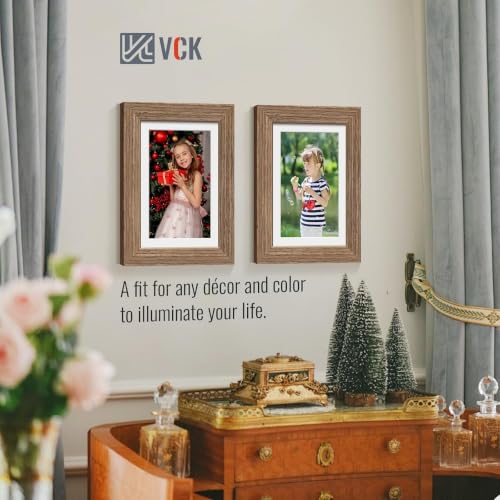 Image of VCK 5x7 Picture Frame 5 Pack, Walnut Wood, 4x6 Mat, Glass, for Portrait