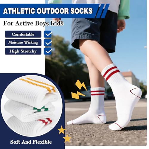 Kids Boys Girls Athletic Sport Socks Basketball Outdoor Cotton Crew Breathable Striped Socks 6 Pairs3