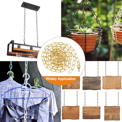 Image of PATIKIL 15 Feet Lighting Chain for Hanging Lamp, 2 Set Chandelier Chain Light Fixture Chain Load Capacity 65 Lbs for Pendant Light, Ceiling Fan, Gold