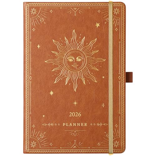 2026 Planner - 2026 Weekly Monthly Planner, Janaury 2026 - December 2026, 5.75' x 8.25', Faux Leather Planner 2026 with Back Pocket & 40 Notes Pages - Brown