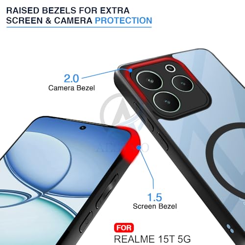 Image of AESTMO Realme 15T 5G Back Cover | 360 Protection | Crystal Clear Hard Back Transparent | Compatible with MagSafe Accessories (PC+TPU, Black Bumper)