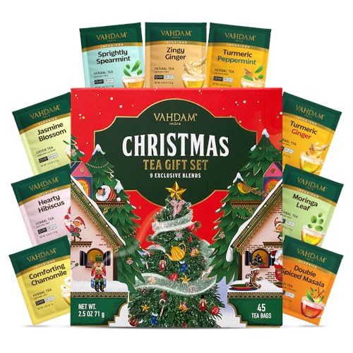VAHDAM, Té De Navidad Surtido Regalo 2025 | Caja De Regalo De Bolsitas De Té De Edición Limitada | 9 Sabores, 45 Bolsitas | Regalos De Té De Navidad-Vahdam, Set 9x5 VAHDAM, Té De Navidad Surtido Regalo 2025 | Caja De Regalo De Bolsitas De Té De Edición Limitada | 9 Sabores, 45 Bolsitas | Regalos De Té De Navidad-Vahdam, Set 9x5