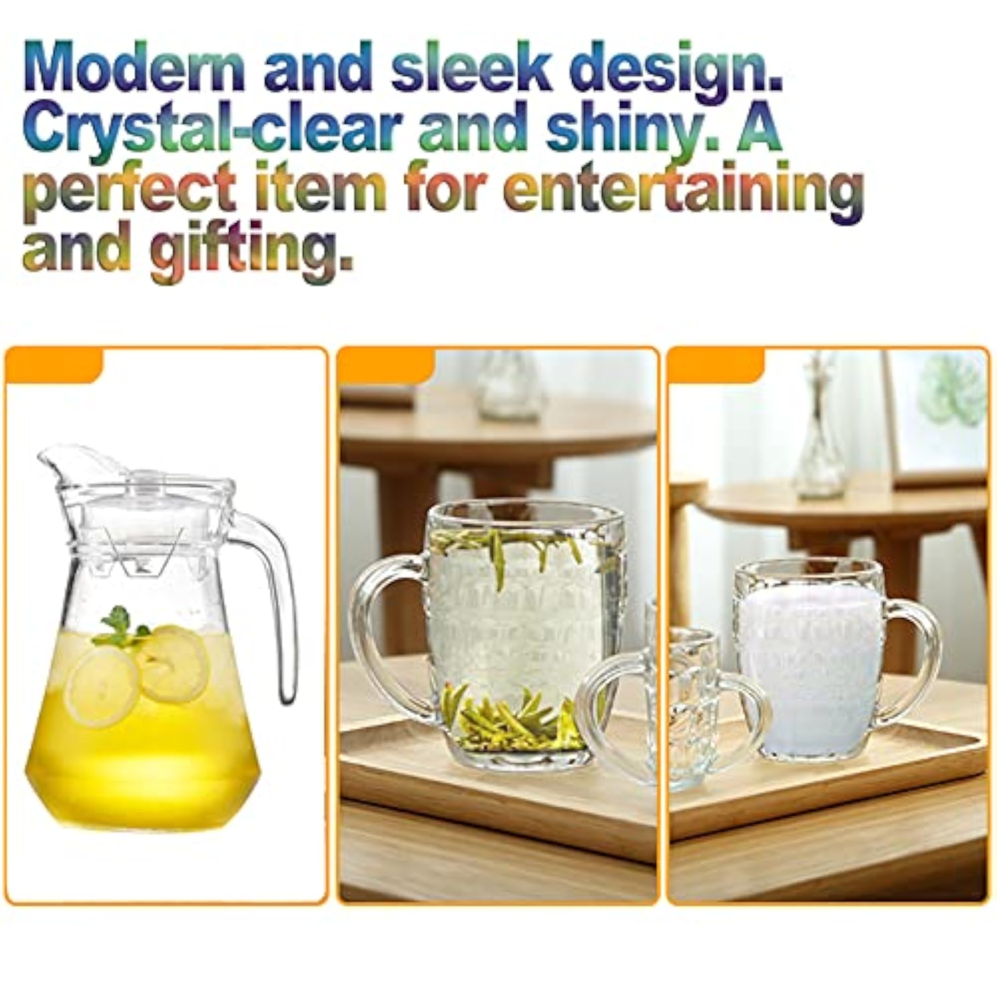 Glass Pitcher Set with Lid and 6 Drinking Glasses