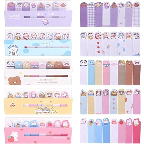 1200 Pcs Self-Stick Index Tabs Sticky Note Tabs Cartoon Page Flags Cute Animals Bookmarks Mini Sticky Note Paper Page Markers Stickers for Students Books File，Notebook and Writing Pads Cover