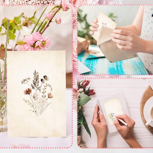 Image of Spiareal 100 Pcs Blank Note Cards Index Card, Fall, 4 x 6 in, Wildflowers | Kraft Cardstock with Eucalyptus Design, Envelopes Included, For Thank You Cards, Weddings, Baby Showers, Office DIY