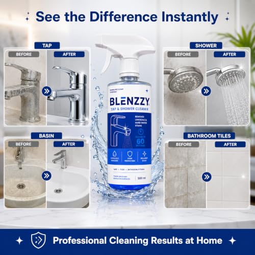 Image of Tap & Limescale remover Spray 500ml | Limescale & Hard Water Stain Remover | Instant Restores Shine to Taps, Faucets, Shower Heads, Wash Basins & Bathroom Fixtures