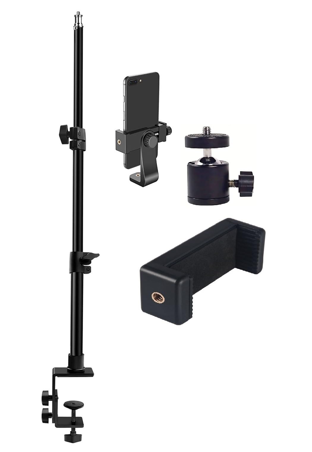 FKU C Clamp Desk Mount Light Stand with 1/4" Ball Head Adapter,18-29 Inch Adjustable Tabletop Stand for DSLR Camera, Ring Light, Video, Microphone (1 Pack 18-29.1 Inch)-image-45
