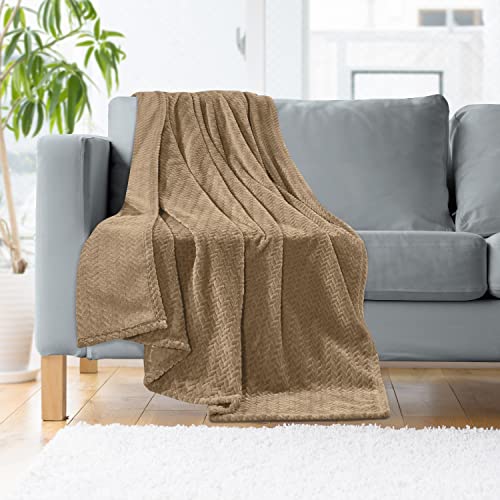 Image of Elegant Comfort Lightweight Printed Throw Blanket- All Season, Ultra Soft, Cozy and Plush- Decorative Throw Blankets, Perfect for Lounging, 50 x 70 inches, Chevron Mocha, Throw Blanket