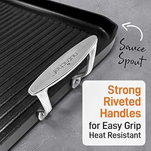 NutriChef 20×13 Stove Top Grill Pan Double Burner Hard Anodized Non stick Grill Griddle Pan