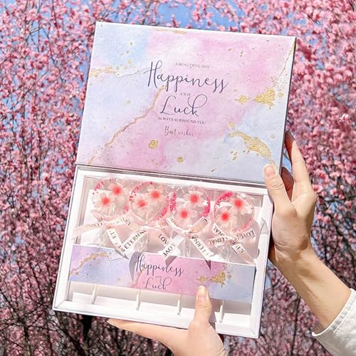 ロリポップキャンディ 棒付きキャンディ お菓子 詰め合わせ 個包装 桃花/桜のデザインのボンボン、美味しい果味で幸せを届けます! (桜-4個入)