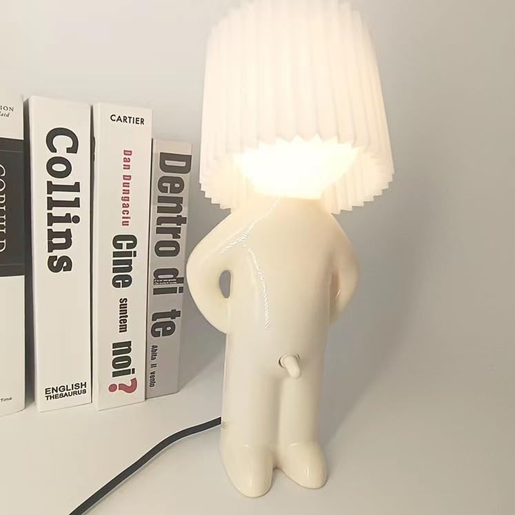 Image of EfemiR A Little Shy Man Creative Lamp,Creative A Little Shy Table Lamp Bedside Night Lamp Little Boy Table Lamp Fun Creative Decorative Gift (White)