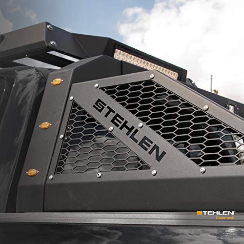 Stehlen 642167842477 Universal Adjustable Truck Bed Chase Rack Roll Bar with 3rd Third Brake Light & 2x LED Work Lamps Bars & 6x Amber Side Marker - Matte Black