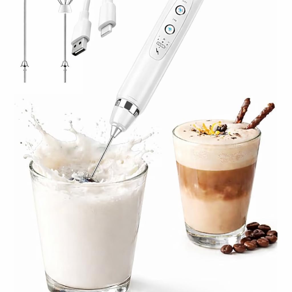 Louvcue Hand-Held Wireless Electric Milk Foam Machine 3-Gears Adjustment High-Fficiency Motor Durable 304 Stainless Steel Mixer