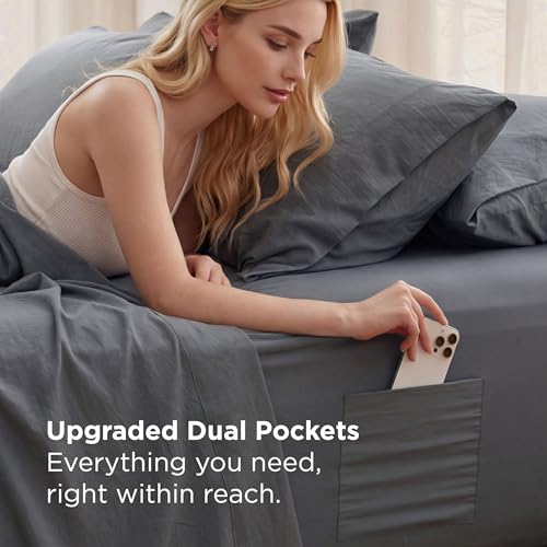 Image of Bedsure Deep Pocket Full Size Sheets Set - 6 Piece, Prewashed Ultra-Soft Full Size Bed Sheets, Fits Mattresses Up to 18 Inches Thick, Breathable & Secure Fit, Hotel Luxury Bedding, Grey
