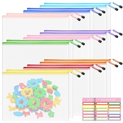 Image of 18pcs Mesh Zipper Pouch Bags, B4 Sizes Zipper Pouch, Mesh Bags with Zipper, Plastic Zipper Pouches, 9 Colors Zipper Pouches for Organizing, Puzzles, Travel, School Office Organize