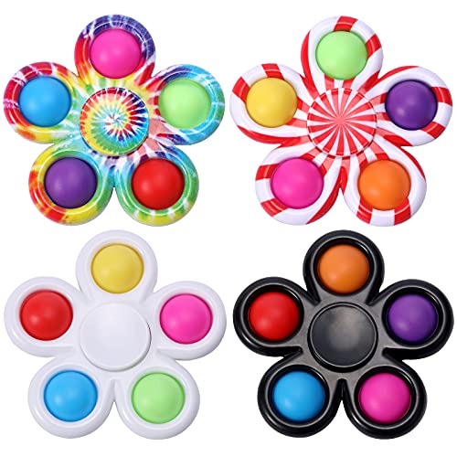 Fpxnb 4 Packs Pop Fidget Spinner Simple Dimple Fidget Popper, Tie-Dye Rotatable Bubble Fidget Spinner Hand Spinner, Stress Relief Party Favors Sensory Fidget Toys for Kids Children Adults (4 Colors)