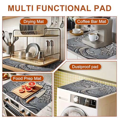 Image of HOMETITUTE Silver Floral Tree Stove Cover 28x20 Embossed Heat Resistant Mat