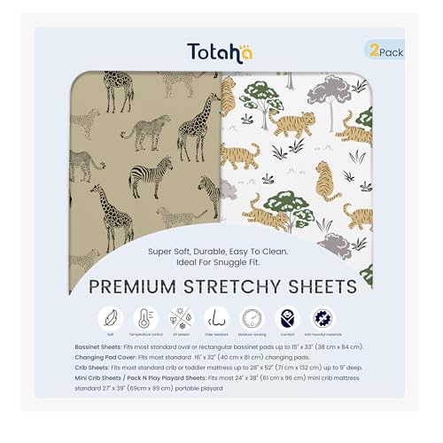 Image of TotAha Changing Pad Cover, Buttery Soft Diaper Changing Pad Covers for Girls Boys, Super Stretchy Jersey Knit Changing Table Covers, 5'' Deep Pocket, 2 Pack