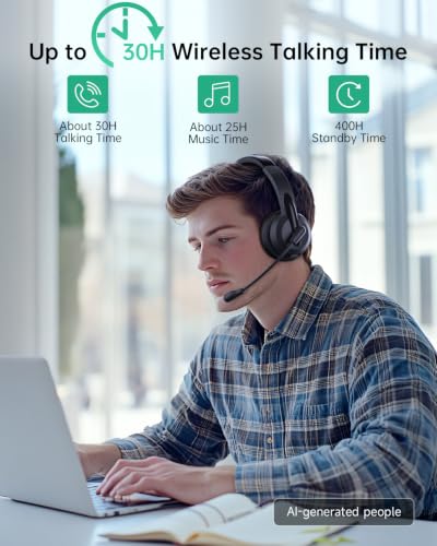 Image of AOC Wireless Headset with Mic for Work, AI Noise Cancelling, Bluetooth | AI Noise Cancelling Mic, Bluetooth 5.3, USB-A /C Dongle Included, Mic Mute, Compatible with PC, Laptop & iPhone