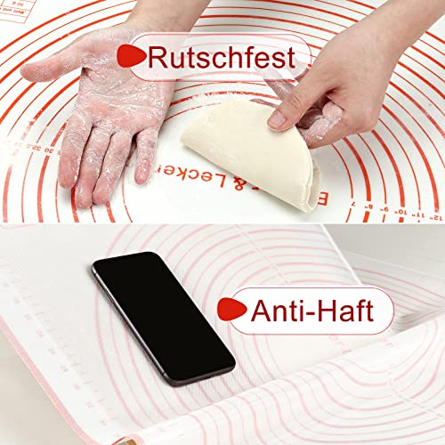 Bäcker & Lecker Silikonmatte Backmatte Groß 80 x 60CM Antihafte Rutschfeste Backunterlage Teigmatte mit Messung für Fondant Gebäck Pizza, BPA Frei (Orange)