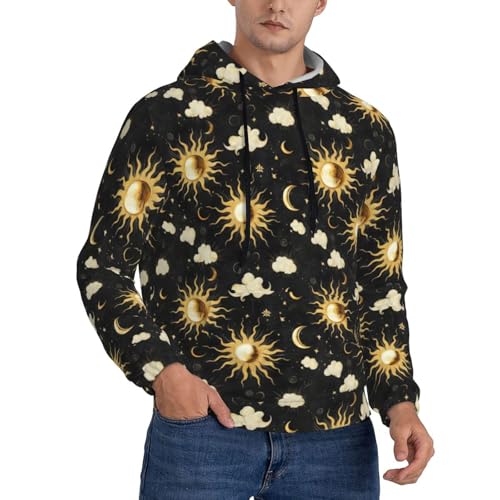 Hoodies For Men - Black And Gold Sky Sun Print Long Sleeve Casual Men'S Hoodies & Sweatshirts Pullover With Pocket