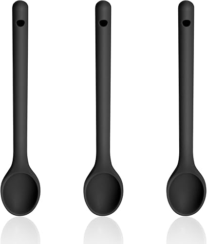 Juego de 3 cucharas para remover para cocinar, cucharas de silicona de mango largo de 12 pulgadas, cucharas de mezcla antiadherentes para cocinar,