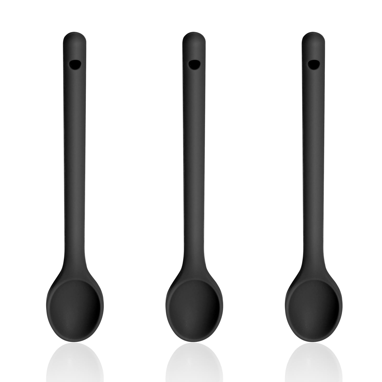 Stirring Spoons for Cooking Set of 3, Silicone 12 Inch Long Handle Spoons, Nonstick Mixing Spoons for Cooking, Silicone Stirring Spoons BPA Free, Nontoxic & Resistant to 480°F (3 in Black)