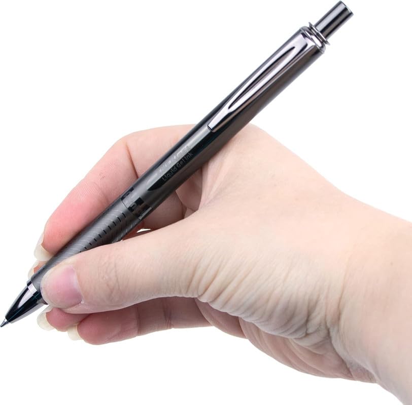 Image of Pentel EnerGel Metal 0.7mm Roller Gel Pen | Aluminium Metal Matte Black Body | Textured Grip With Retractable Mechanism | Black Body, Blue Ink