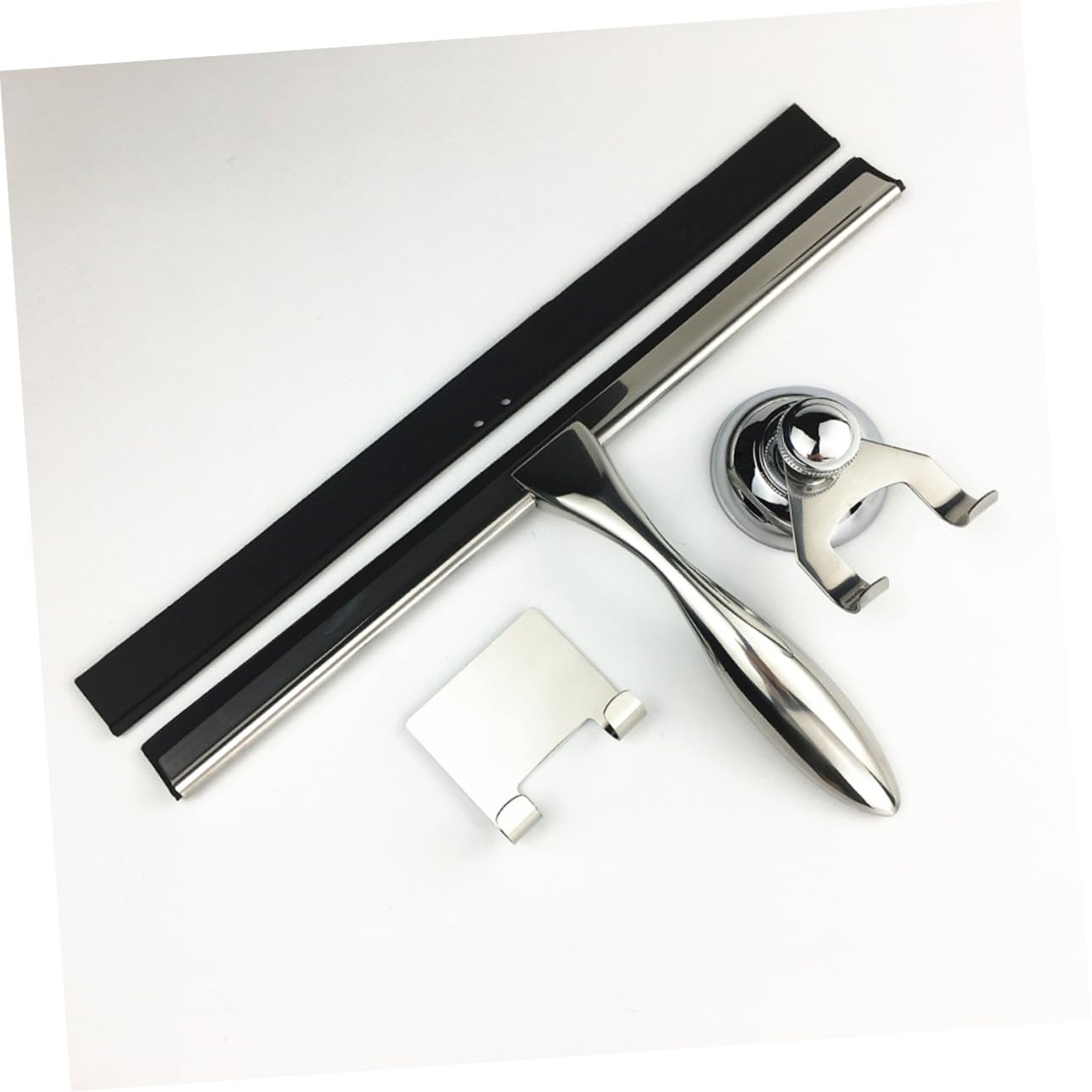 3 Piezas Limpiacristales de Acero Inoxidable para Ducha con Ventosa y Ganchos Raspador Resistente para Mamparas y Azulejos Herramienta de Limpieza para Baño Mango Equilibrado