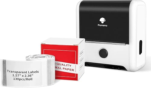 Máquina etiquetadora M200 Impresora térmica portátil Bluetooth compatible con Android e iOS, con un rollo de etiquetas térmicas transparentes de