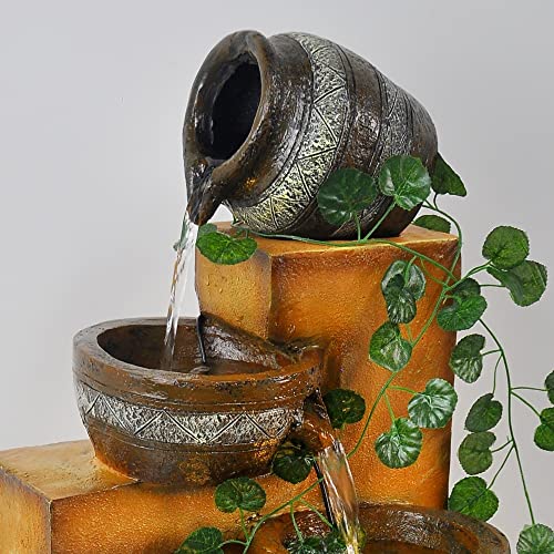 4 Tiers Staggered Pottery Bowls Water Fountain - 30” High Freestanding Waterfall With 3 Led Lights, For Outdoor Patio Garden Backyard Decking Décor #TOP4