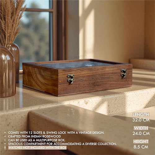 Image of Vintage Wooden Watch Box for Men, Timepiece Storage & Organizer, Watch Display Case, Jewelry Box for Women, Vintage Mens Display Box (12 Grooves (Plain))