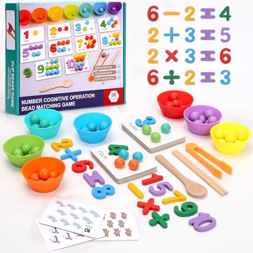 WRYBV Wooden Peg Board Bead Game Montessori Arithmetic Math Toy Set with Beads Chopsticks & Spoons Childrens Preschool Fine Motor Toys for 3 4 5 Years Old
