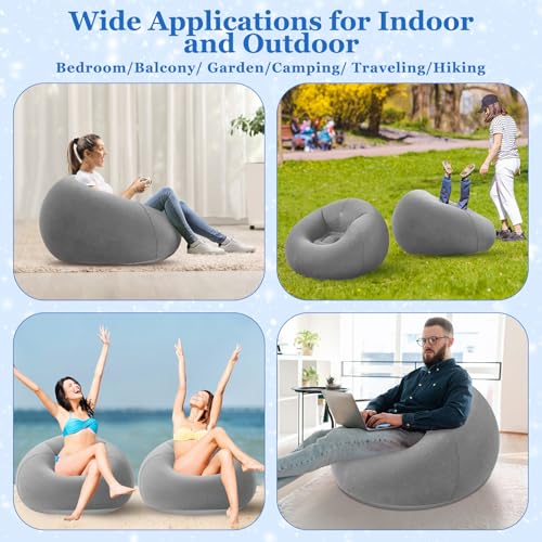 Image of Realspring Inflatable Bean Bag Chairs Outdoor Blow up Camping Chairs Inflatable Lazy Sofa Folding Portable Bean Bag Loungers Couch for Movie Night(Dark Gray,6 Pcs)