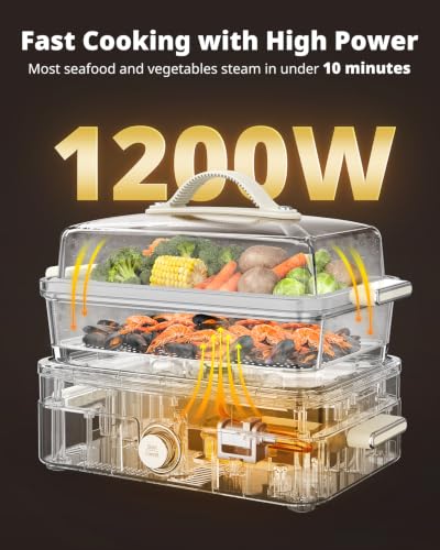 Image of AIRMSEN Glass Food Steamer for Cooking | 8.5QT 2-Tier & External Water Tank