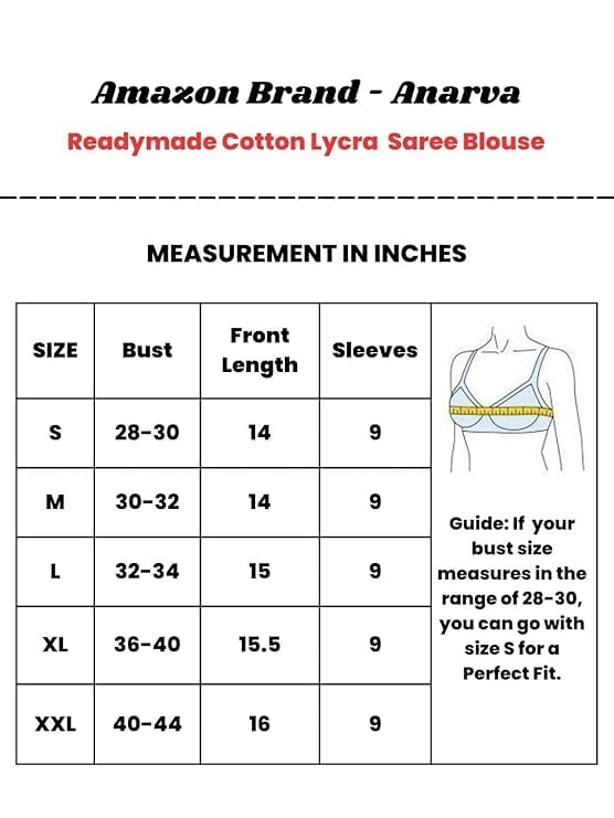 Image of Amazon Brand - Anarva Round Neck Dobby Cotton Lycra Stretchable Elbow Half Sleeve Readymade Saree Blouse for Women Stylish