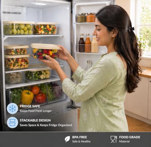 Image of Raawan 8 Pc Airtight Food Storage Containers Set with Lids - BPA-Free Fridge Organizer Boxes for Fruits, Vegetables & Meal Prep - Leakproof, Stackable, Clear Kitchen Storage Containers (PACK OF *8)