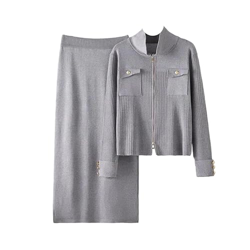 Women Knitted Lapel Neck Zipper Design Sweater Cardigan Tops Elastic