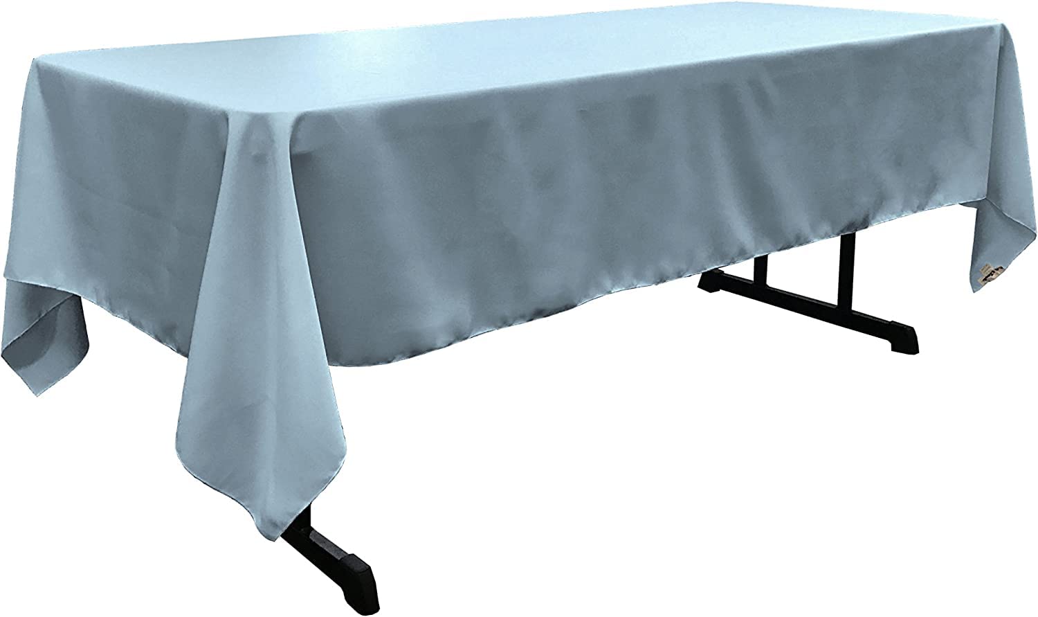 LA Linen Polyester Poplin Rectangular Tablecloth, 60 by 120-Inch, Blue light
