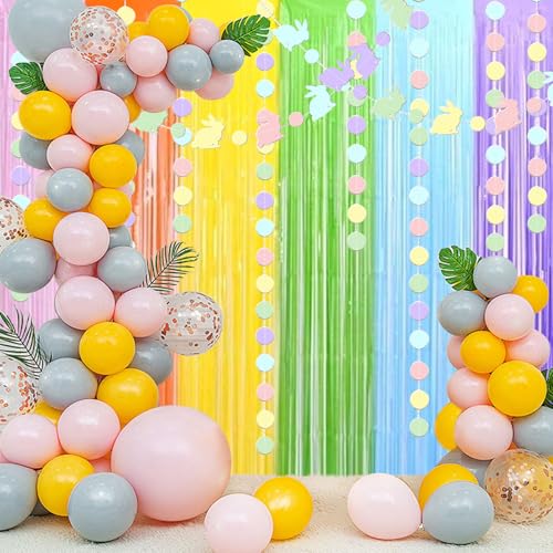 Image of Easter Decorations Foil Fringe Curtains Photo Booth Prop Hanging Garland Easter Bunny Banner Rabbit Garland Rainbow Foil Fringe Curtains for Birthday Wedding Engagement Bridal Shower
