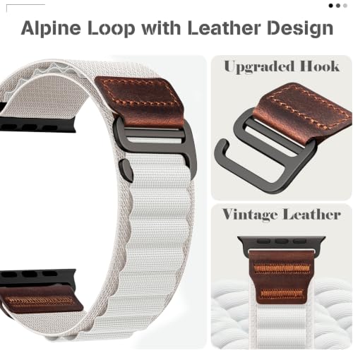 Image of MRAIN-H Leather Design Compatible with Apple Watch Bands Ultra 3 2 1 (49mm) & Series 11 10 9 8 7 6 5 4 SE 3 2 1 (46mm 45mm 44mm), Soft Stretchy Nylon Sport Band for iWatch Men Women