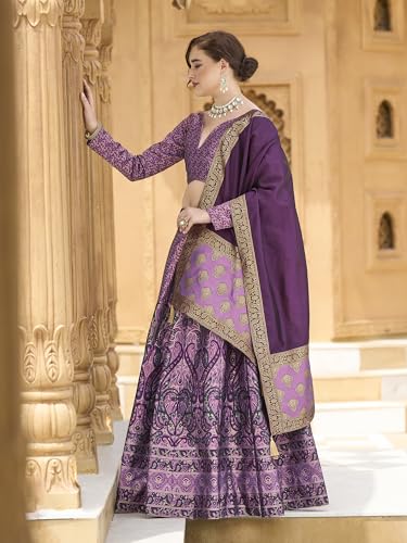 Image of PURVAJA Women's Kanjiwaram Semi-Stitched Lehenga choli