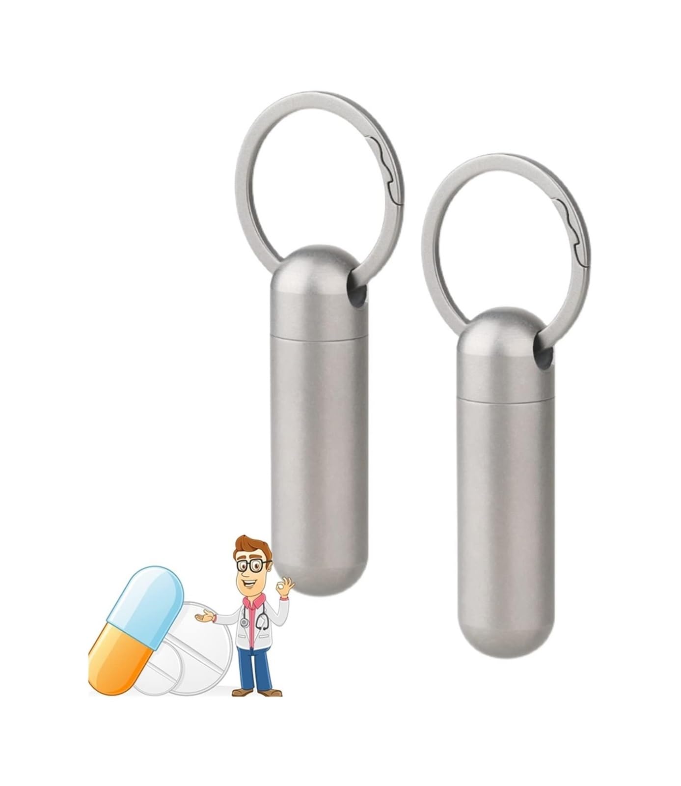 Portachiavi portapillole in titanio, portapillole portatile singolo, piccolo contenitore ermetico for pillole impermeabile, portapillole da esterno EDC (Size : 2 pcs)