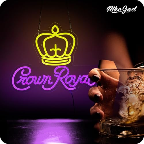 Image of Crown Neon Sign for Wall Decor Beer Light Up Signs Whiskey LED Lights for Man Cave Bar Pub Store Party Club