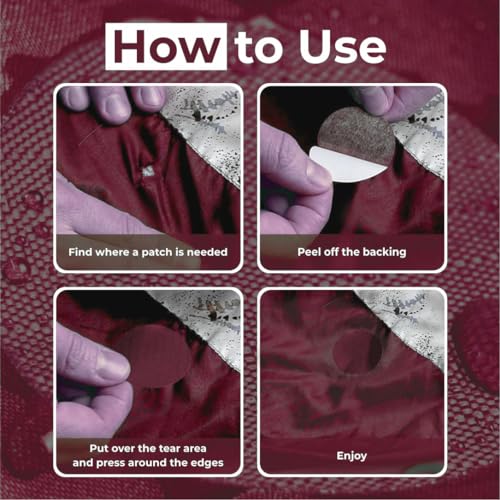 aZengear Down Jacket Repair Patches | Pre-Cut, Self-Adhesive, Soft, Waterproof, Tear-Resistant Rip-Stop Nylon Fabric to Fix Holes in Clothing, Sleeping Bags, Ski Pants (11 Pcs, Burgundy)