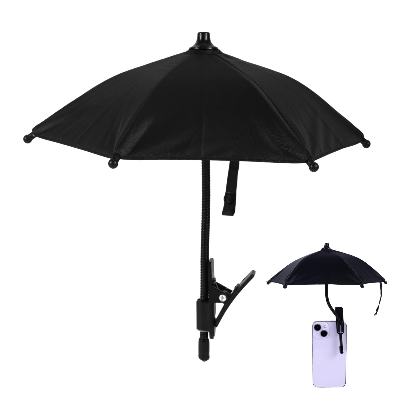 BOXOB Clips de Paraguas para Teléfono Ajustables Parasol Celular Cubre Sombra Proteger Pantalla del Sol Lluvia