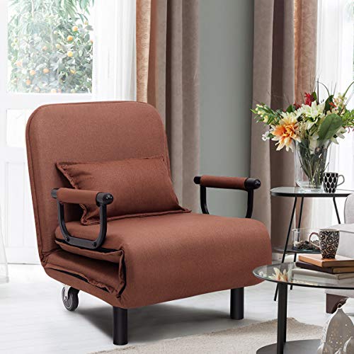 Image of CASART. Folding Sofa Bed, 3-in-1 Convertible Recliner Chair with Pillow and Caster, Indoor Single Sleeper Guest Bed Lounge Futon Couch for Home Office Bedroom Living Room (Coffee)