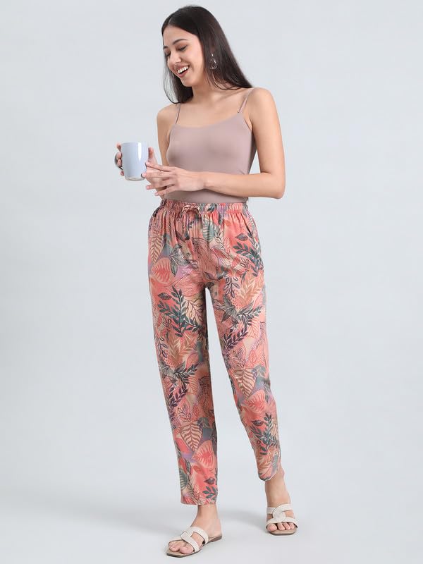 Image of GO COLORS Women Printed Woven Viscose Mid Rise Lounge Pants