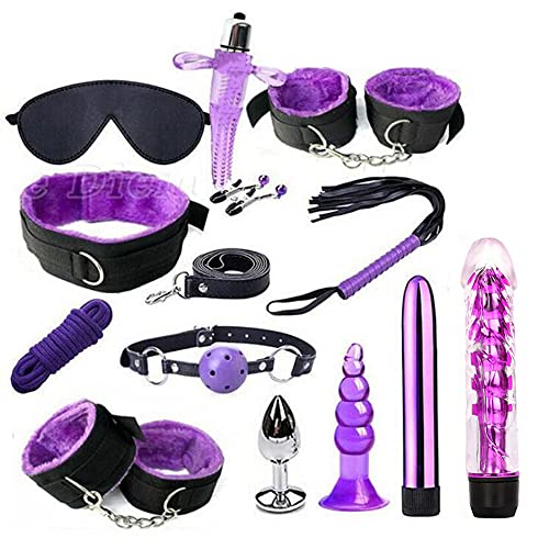 Bondage Set Fesseln Erotik 13 Stück Leder SM Mit Handschellen Und Analplug Set Perfekt Erotik Für Paare (Violett)