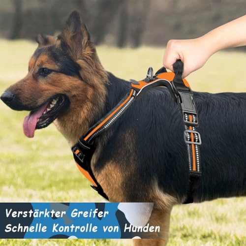 Voarge Hundegeschirr Grosse Hunde, Anti Zug Geschirr Hund mit Kontrolle, Verstellbare Weste Hundegeschirre, mit einfach zu bedienendem Griff für Training oder Spaziergänge (Orange, L)